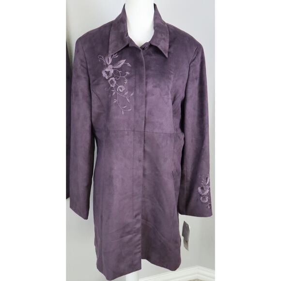 NWT Microsuede Purple Pant Suit Embroidered Floral Bootcut Long Jacket Set 12 - Picture 9 of 9